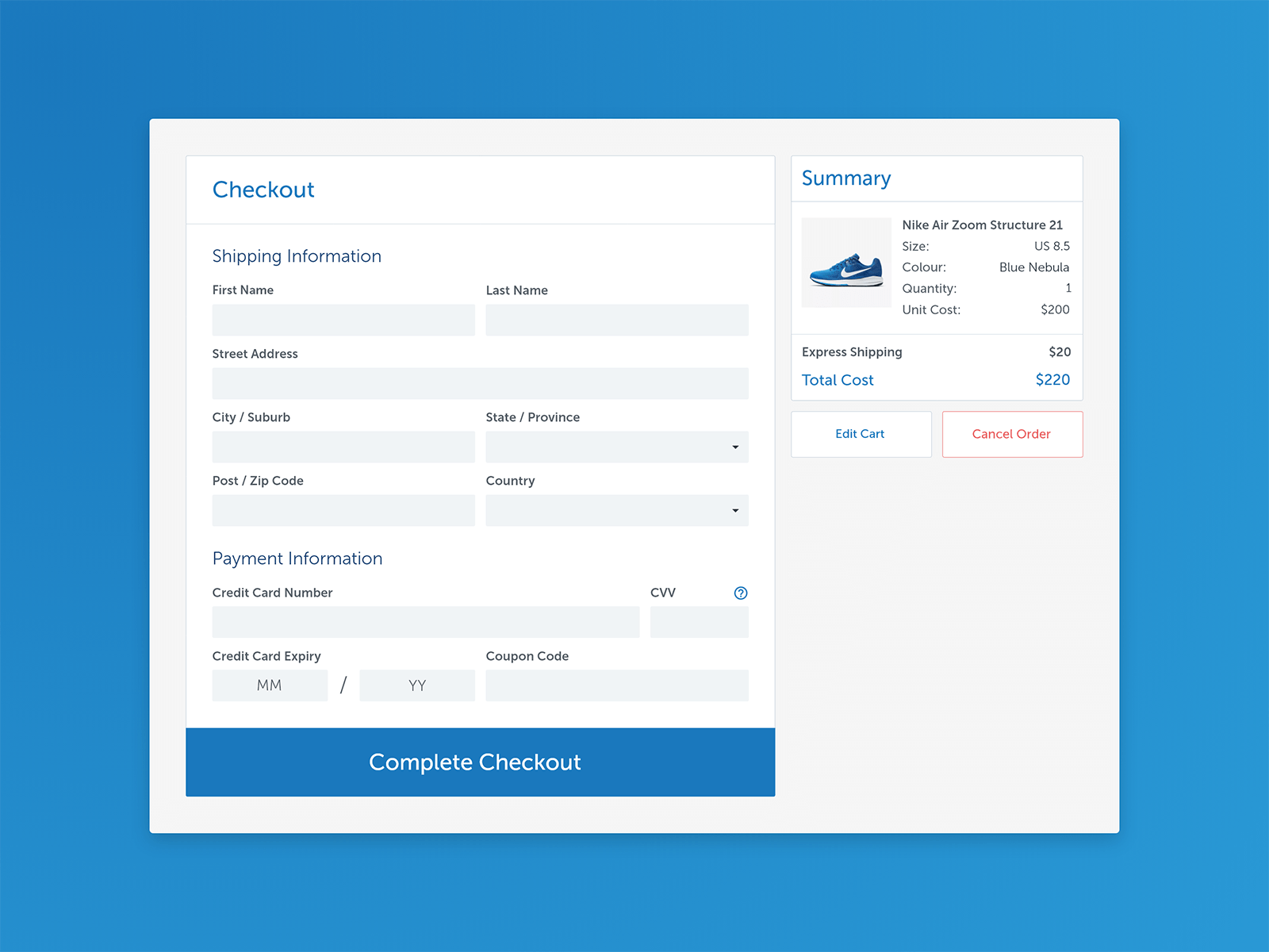 Credit Card Checkout Screen