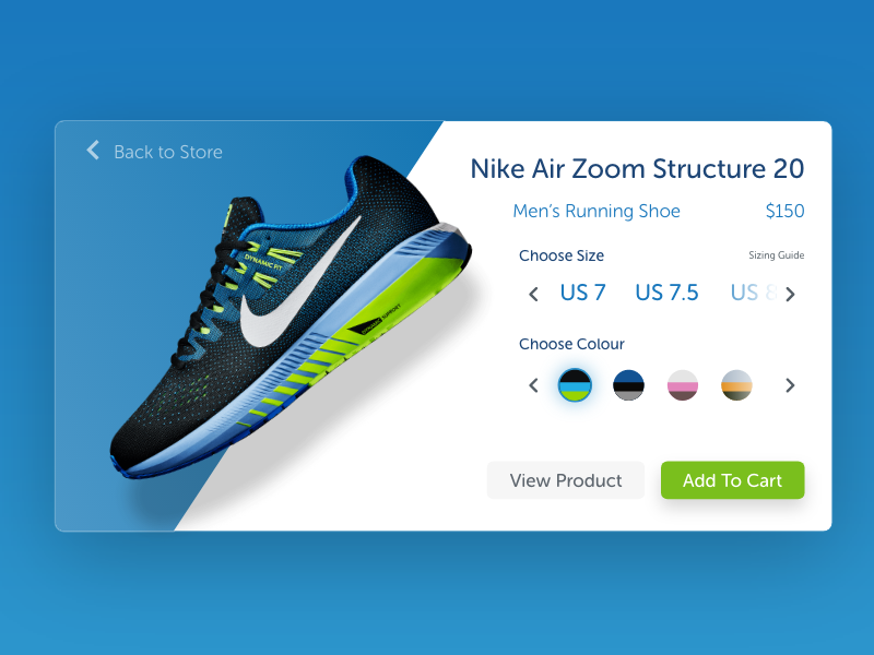 A quick buy online shopping view for a pair of Nike running shoes.